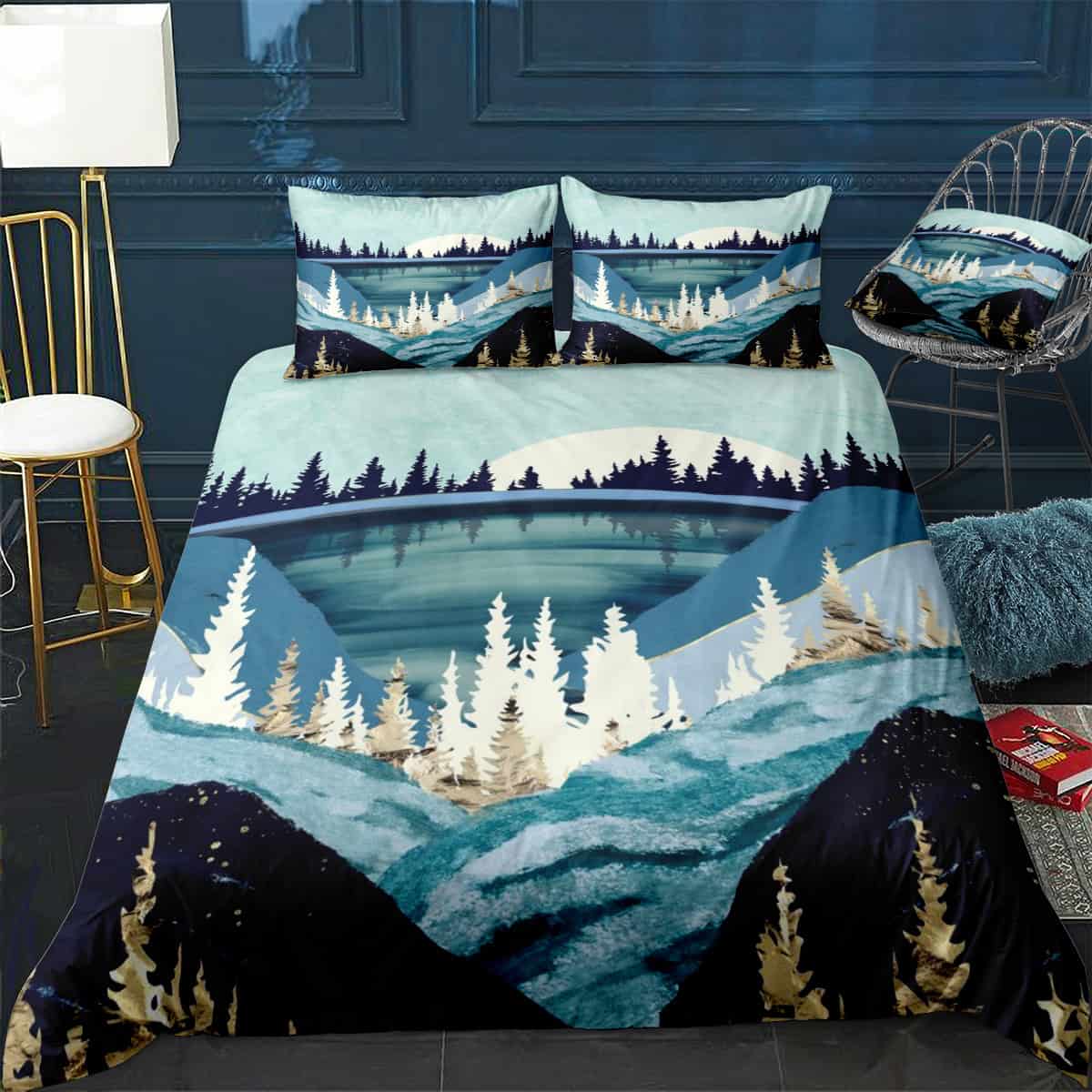 Blue Forest Lake Bedding Set (Duvet Cover & Pillow Shams)
