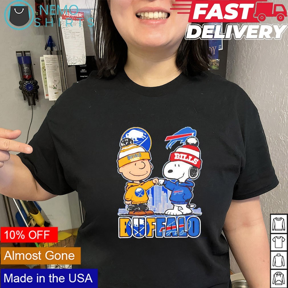 Charlie Brown and Snoopy Buffalo Sabres and Buffalo Bills city skyline shirt