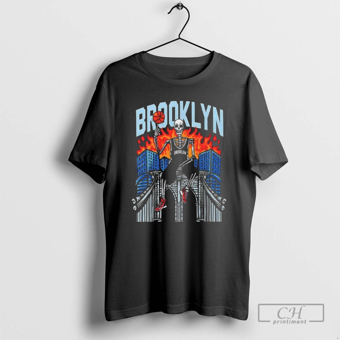 Classic Nice Brooklyn Basketball Skeleton City Fire Shirt Sweater