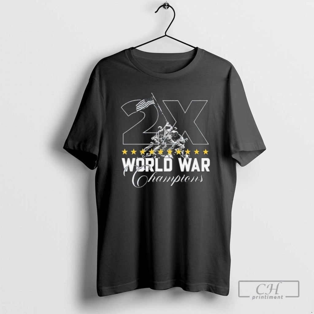 Classic Veterans Day 2025 2x World War Champions American Flag Shirt Sweater