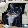 Cool Tuxedo Cat with Cigar Fleece Throw Blanket