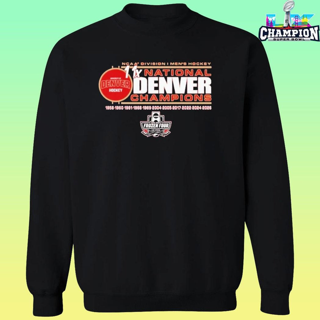 Denver Pioneers 11time Ncaa Frozen Four Men’s Ice Hockey National Champions Shirt