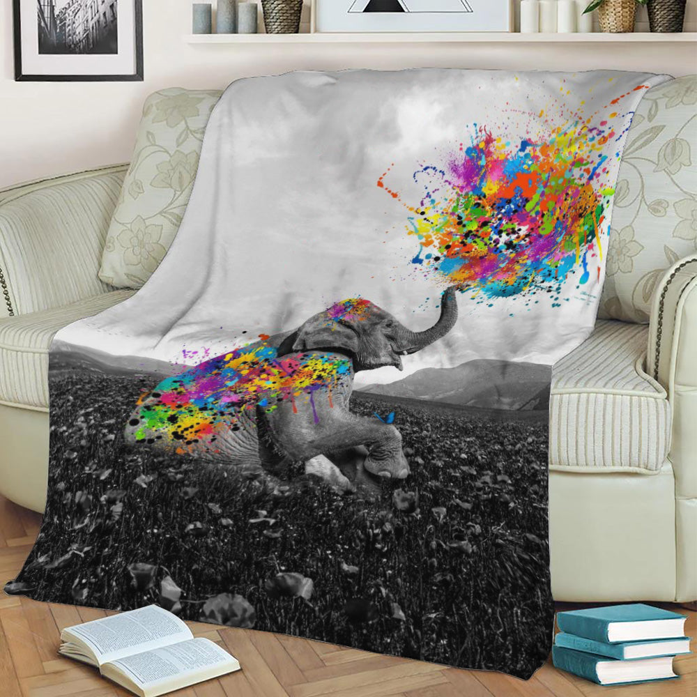 Elephant play with paint Fleece Throw Blanket