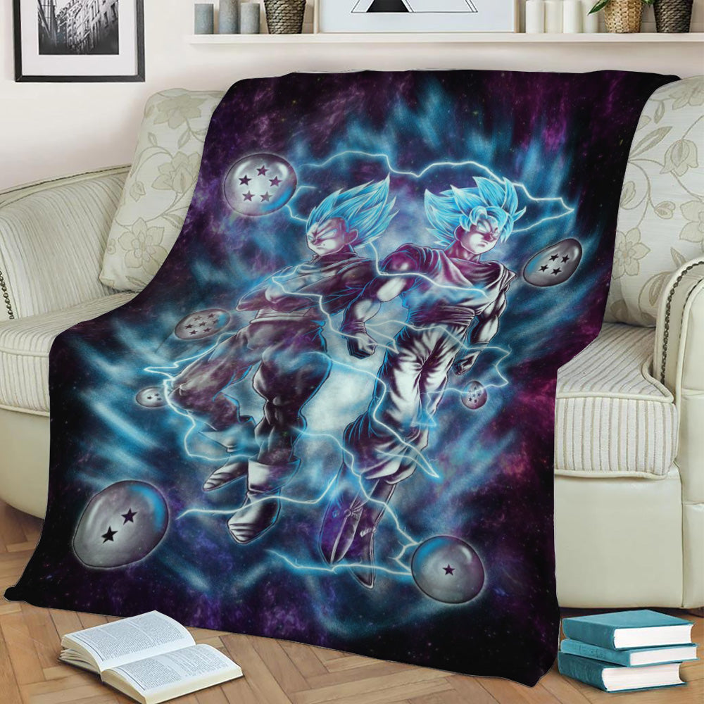 Goku X Vegeta SSJ Blue Fleece Throw Blanket