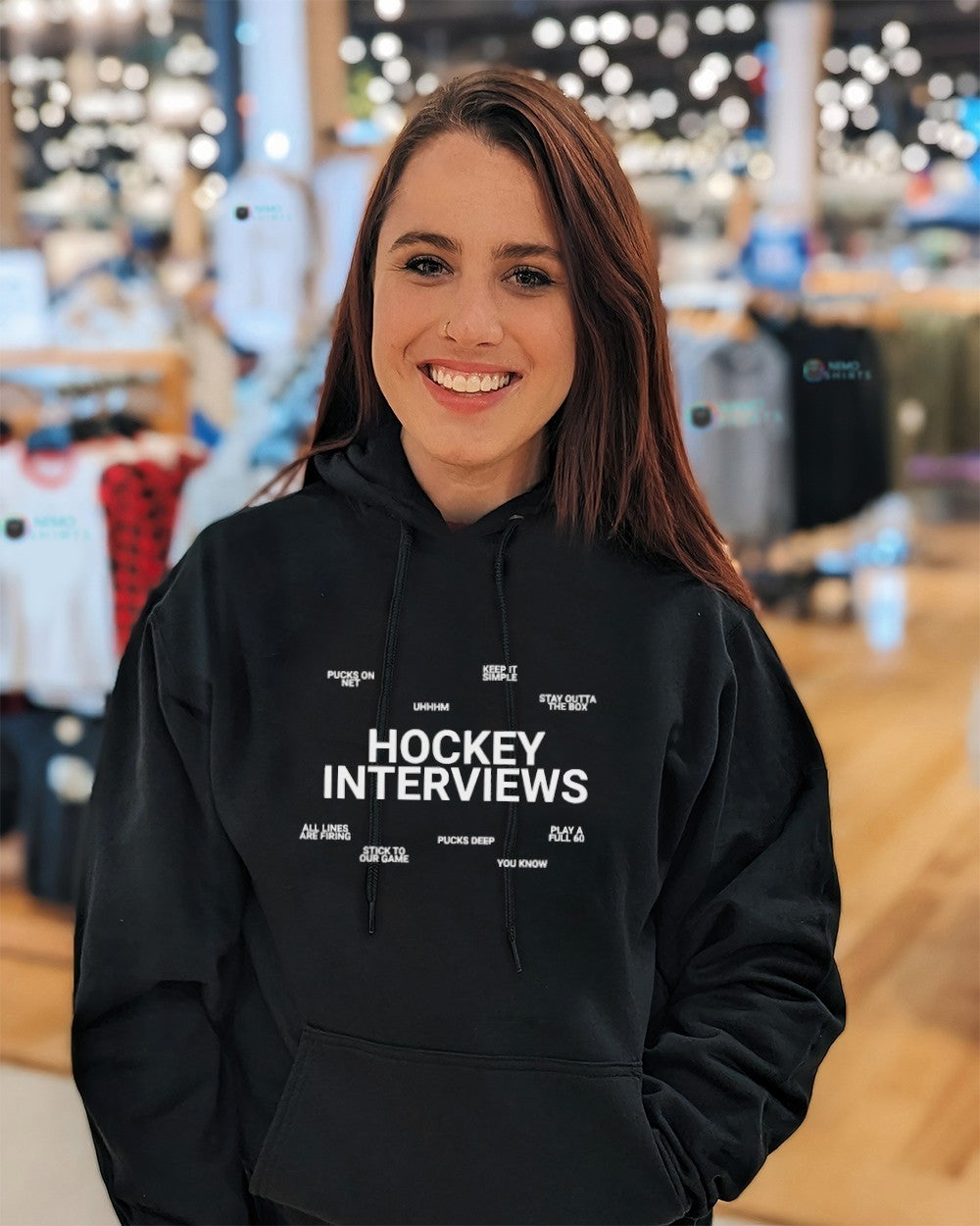 Hockey Interviews pucks on net uhhm keep it simple shirt