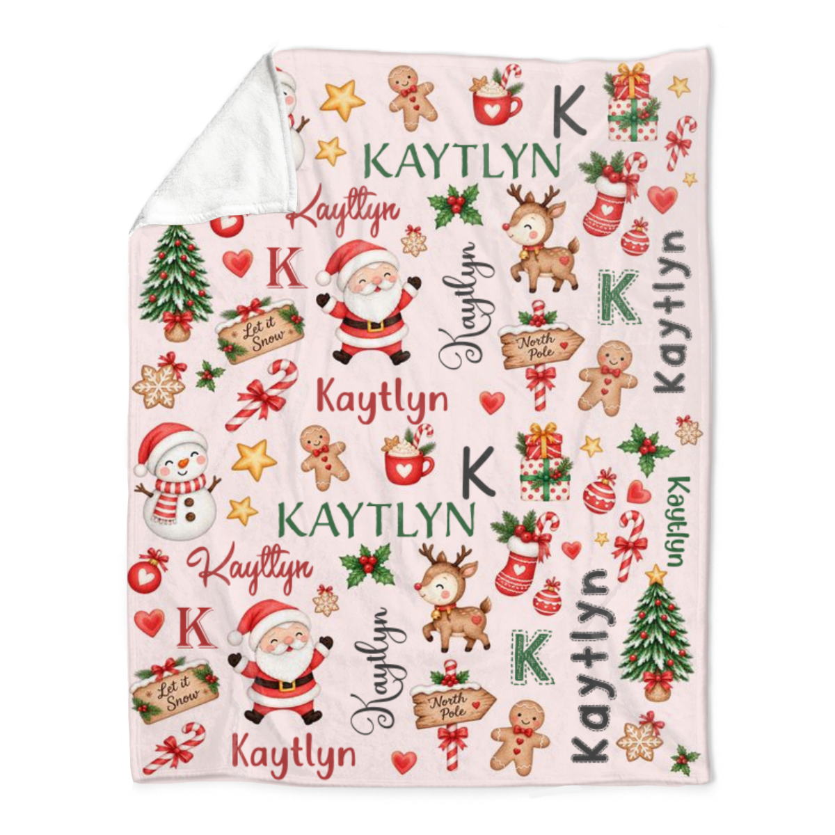 Personalized Christmas Baby Name Blanket, Santa Reindeer Snowman Blanket, Toddler Kids Christmas Blanket, Christmas Swaddle Blanket