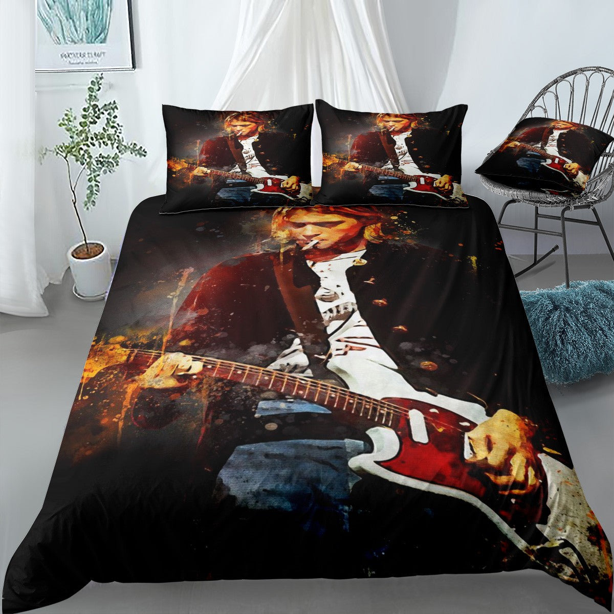 Kurt Cobain American rock Bedding Set (Duvet Cover & Pillow Shams)