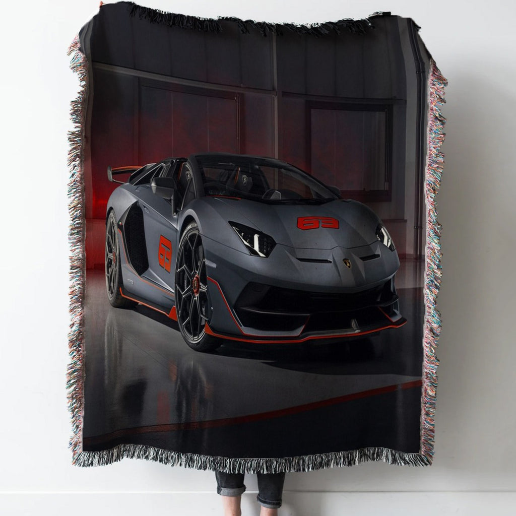 Lamborghini Aventador Car Woven Tapestry Throw Blanket with Fringe