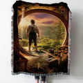 Leaving Bag End Woven Tapestry Throw Blanket with Fringe