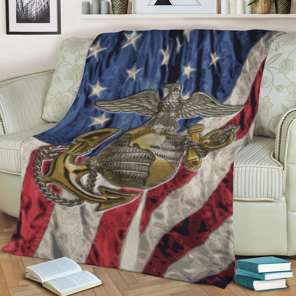 Marine Medal Fleece Throw Blanket