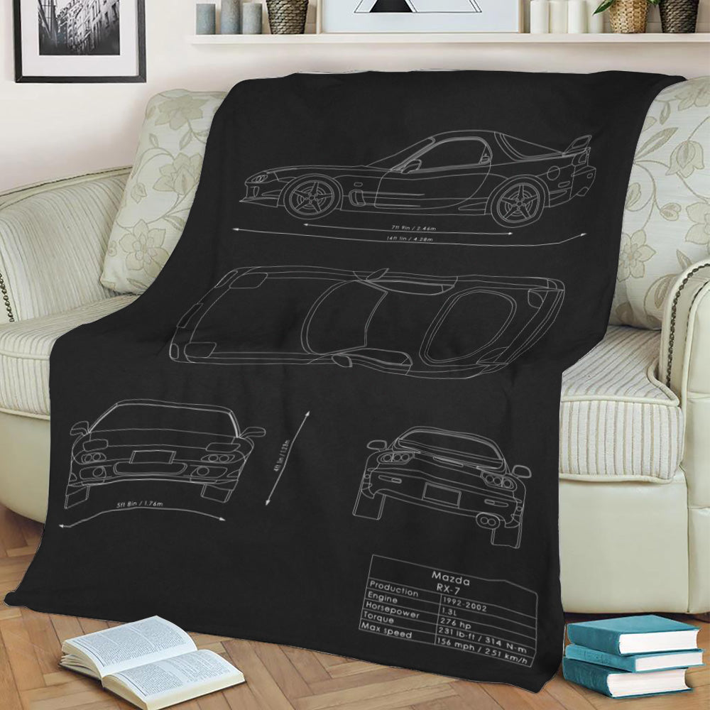 Mazda RX-7 Blueprint Fleece Throw Blanket