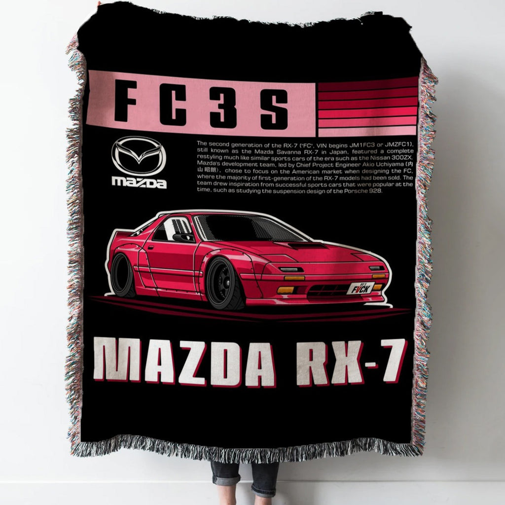 Mazda RX 7 FC3S Woven Tapestry Throw Blanket with Fringe