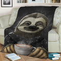 Morning Sloth Coffee Black Fleece Throw Blanket