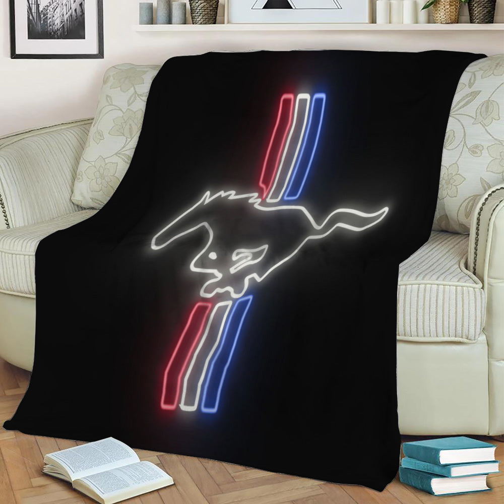 Mustang Neon Sign Fleece Throw Blanket
