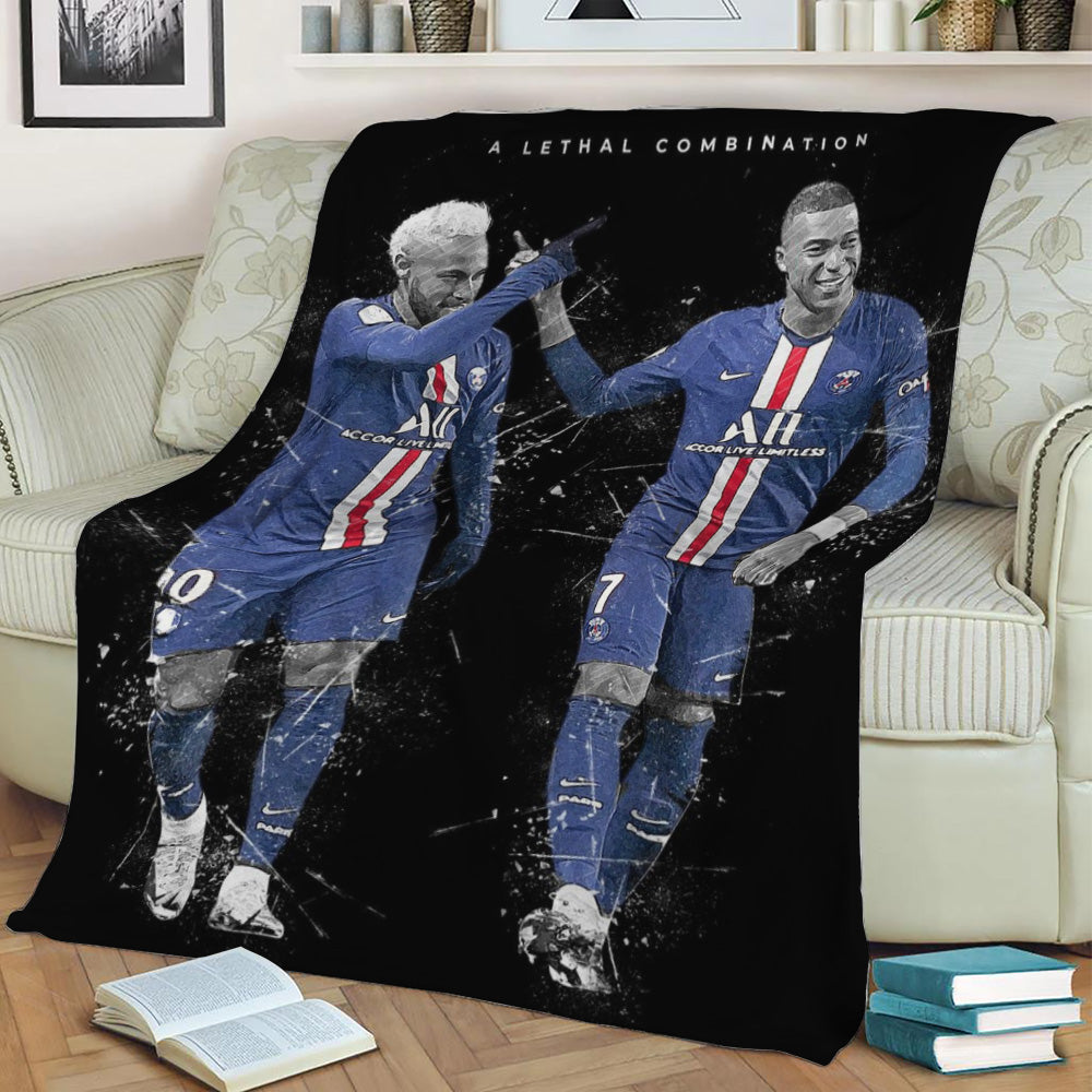 Neymar And Kylian Mbappe Fleece Throw Blanket