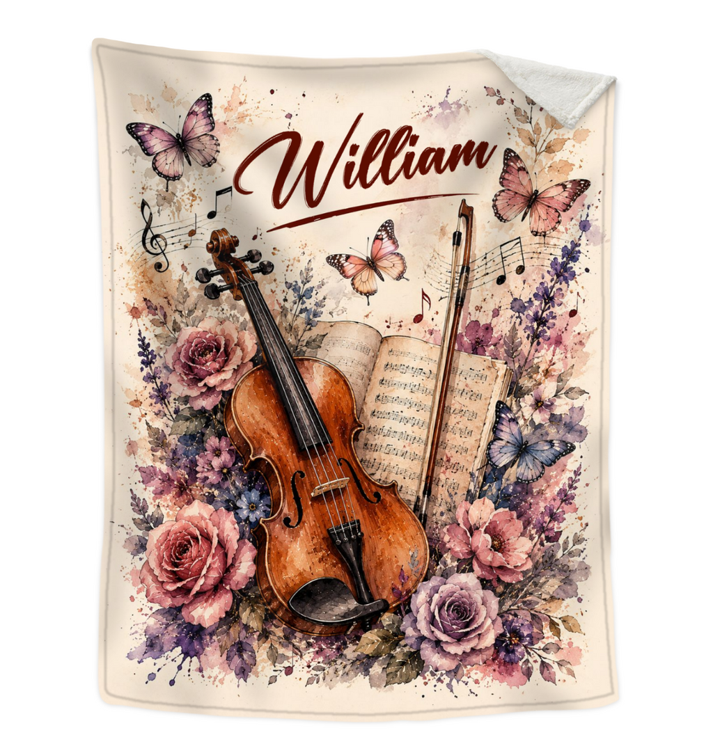 Personalized Violin Blanket, Violin Player Gift, Custom Violinist Gift, Violin Lover Blanket, Violin Music Gift, Violin Teacher Gift