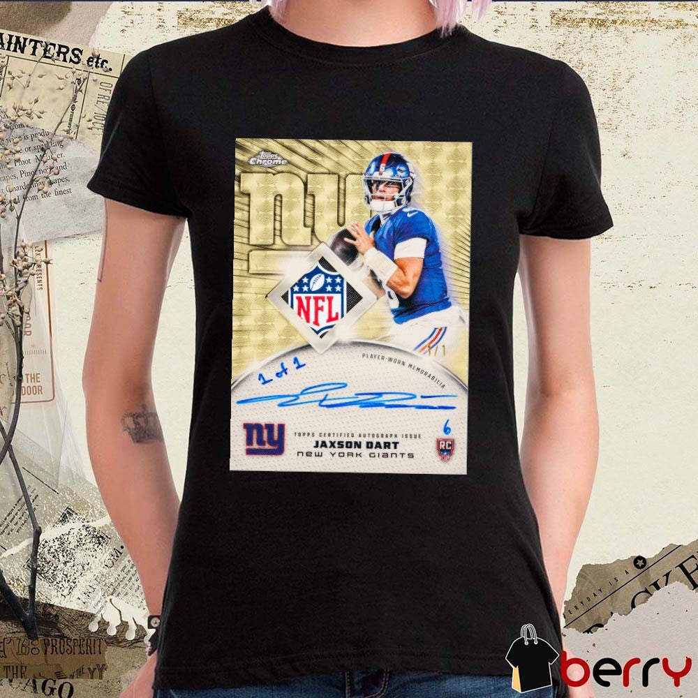 1-of-1 Jaxson Dart New York Giants Player-Worn Memorabilia Topps Chrome Football Signature t-shirt