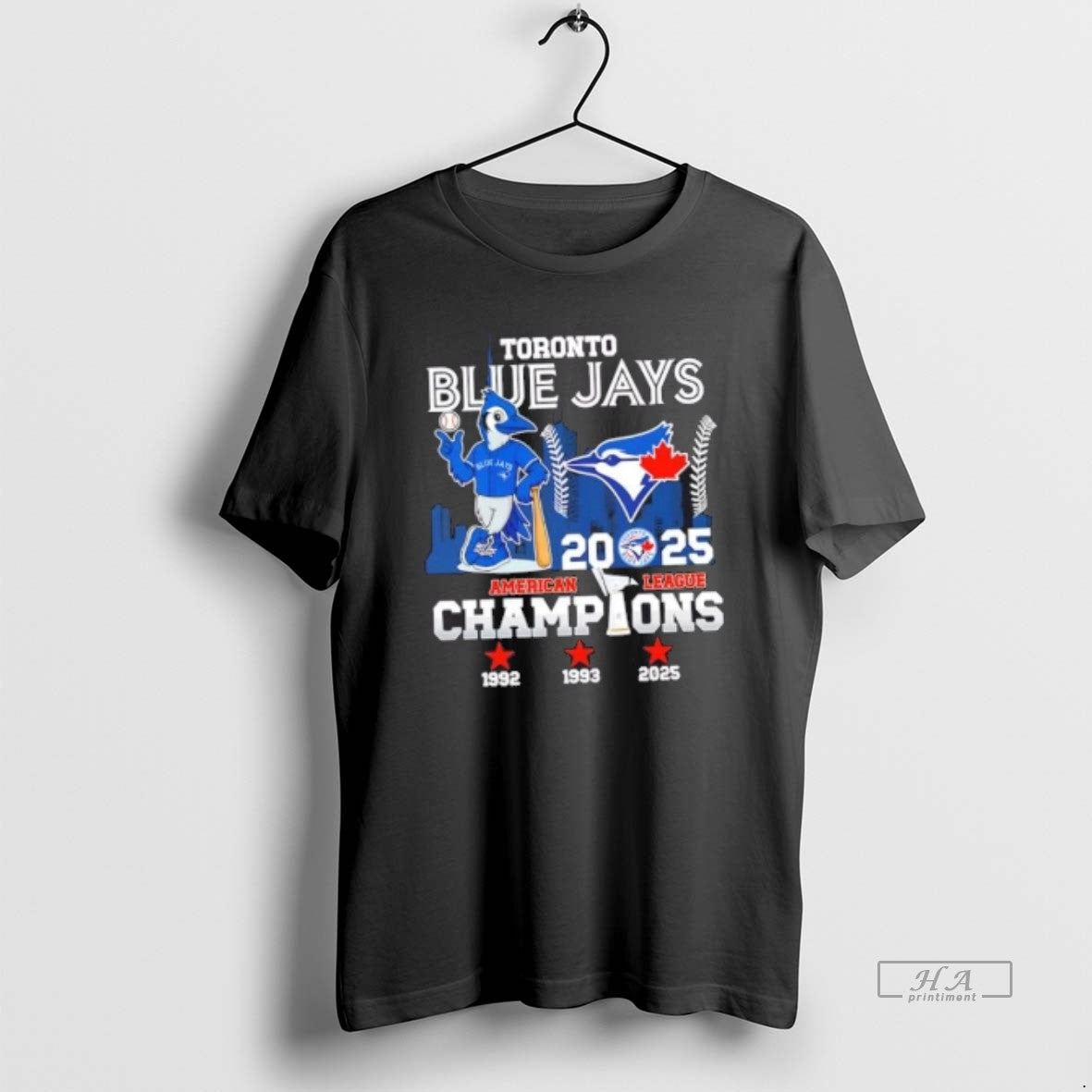 Official 2025 American League Champions 3x Toronto Blue Jays Mascot Baseball Skyline