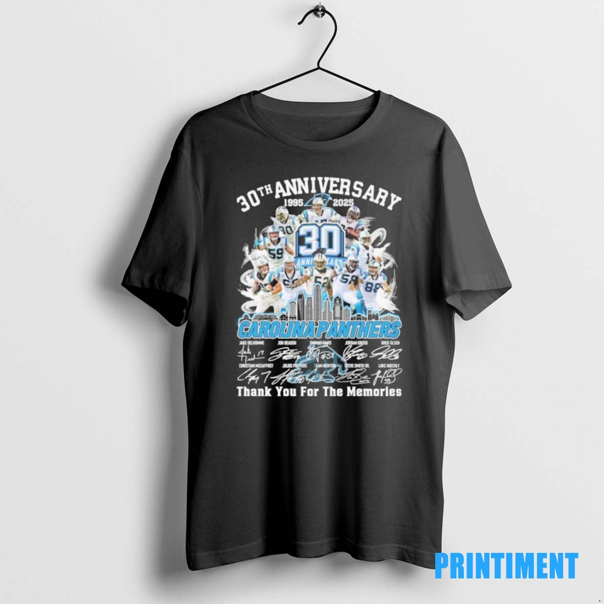 Official 30th Anniversary 1995 2025 Carolina Panthers Teams Signatures Tee Sweater