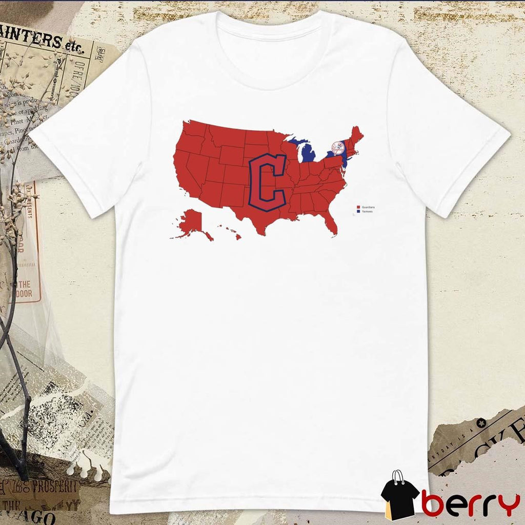 A map of who America is rooting for in the ALCS Cleveland Guardians Vs New York Yankees t-shirt