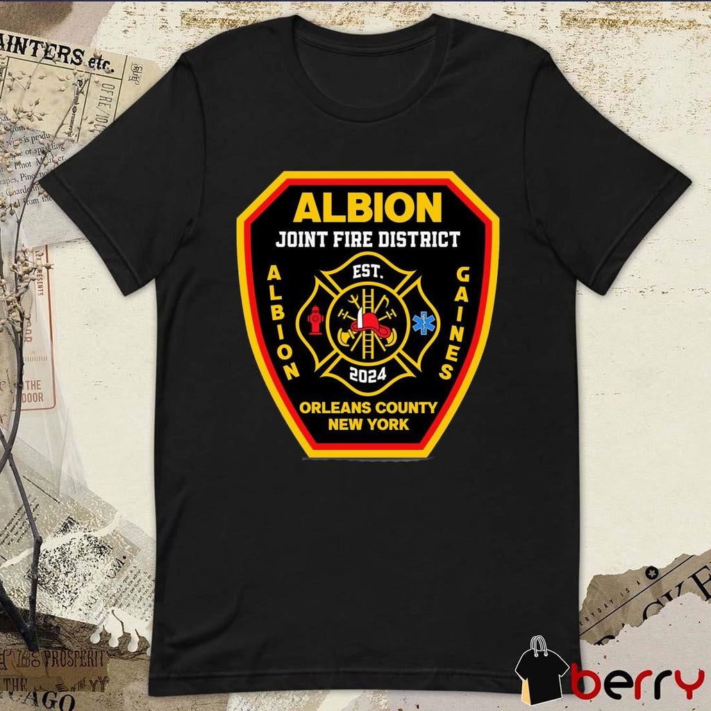 Albion Joint Fire District Albion Gaines Orleans County New York Est 2024 Logo t-shirt