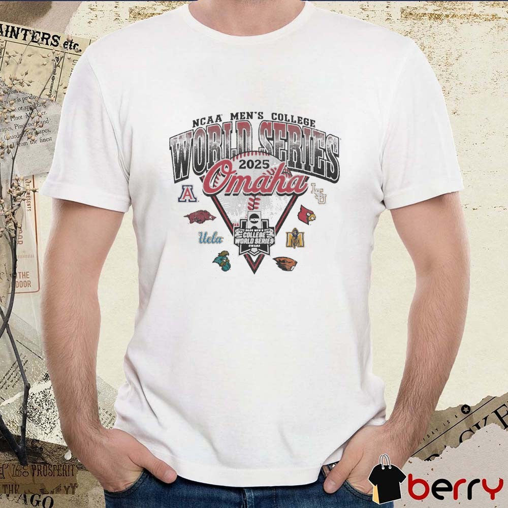 Arkansas Razorbacks 2025 Eight at the Plate NCAA Men’s College World Series Omaha Logos t-shirt
