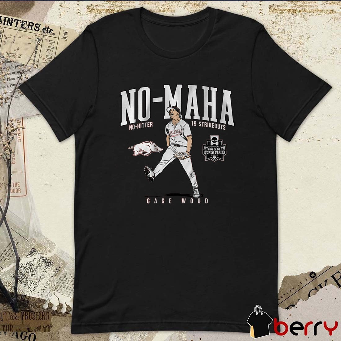 Arkansas Razorbacks Baseball Gage Wood NCAA College World Series No-Hitter No-Maha 19 Strikeouts t-shirt