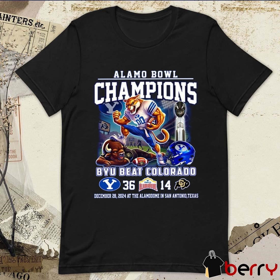 BYU Cougars Beat Colorado Alamo Bowl 2024 Champions 36 – 14 Score Dec 28 At The Alamodome In San Antonio Mascot t-shirt