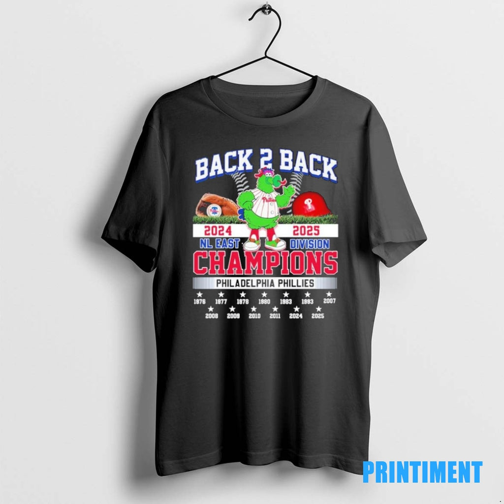 Official Back 2 Back 2024 2025 Nl East Division Champions Philadelphia Phillies Mascot Tee Sweater