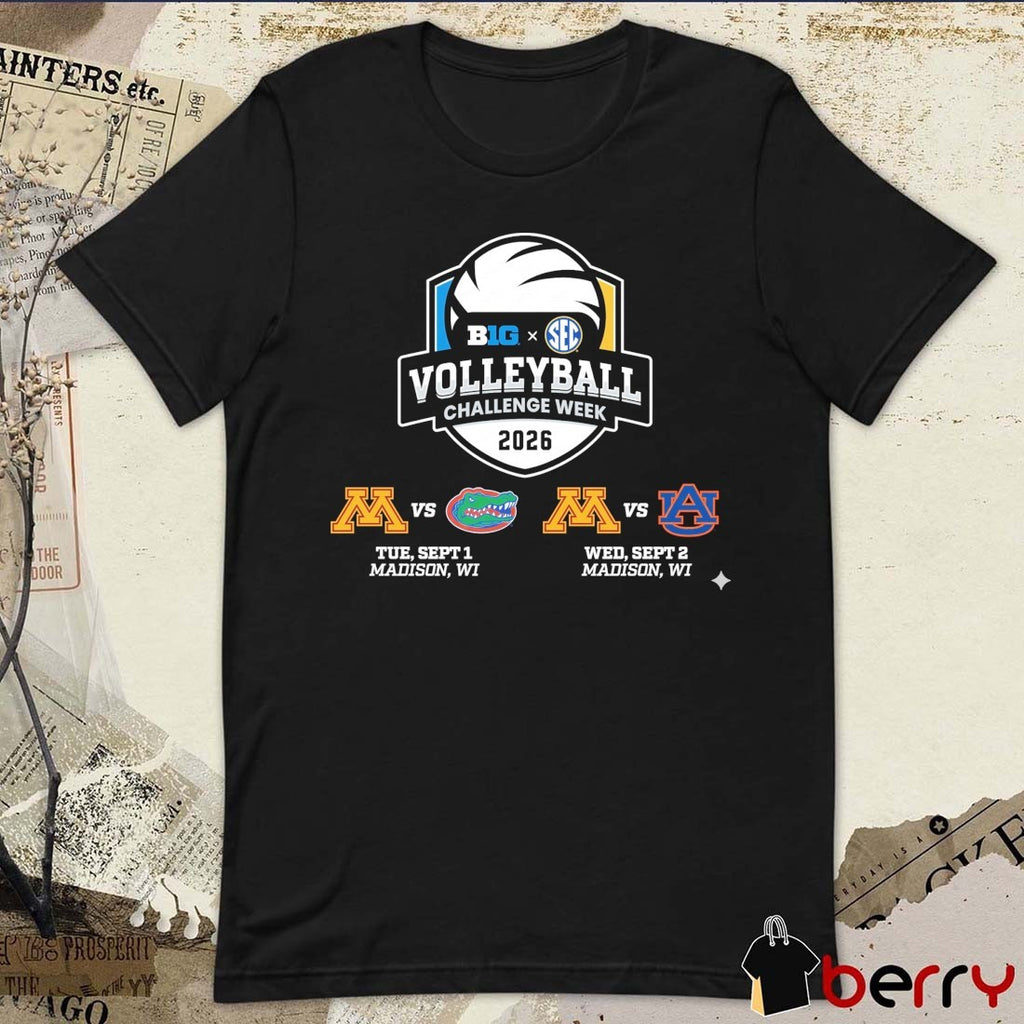 Big Ten x SEC Volleyball Challenge Week 2026 Minnesota Vs Florida, Minnesota Vs Auburn Logos t-shirt
