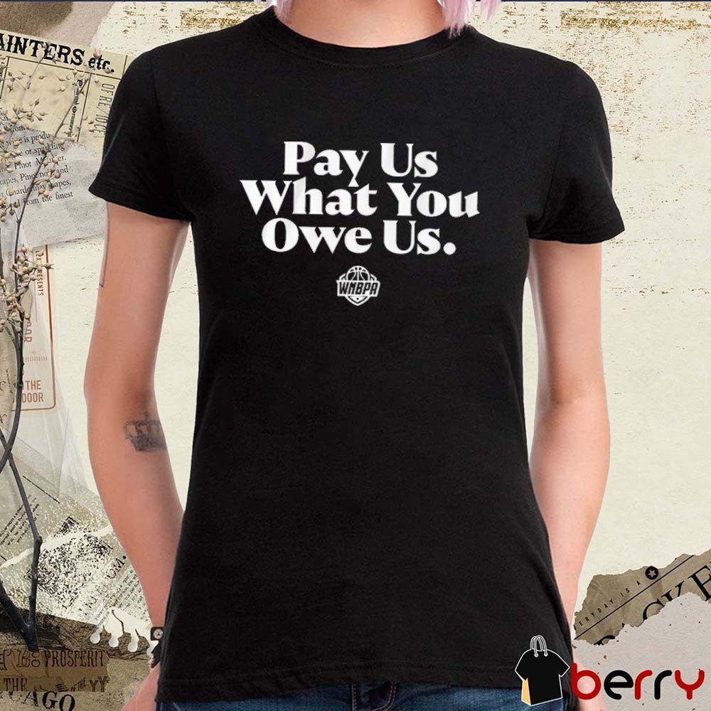 Caitlin Clark WNBPA All-Stars wearing Pay Us What You Owe Us 2025 t-shirt