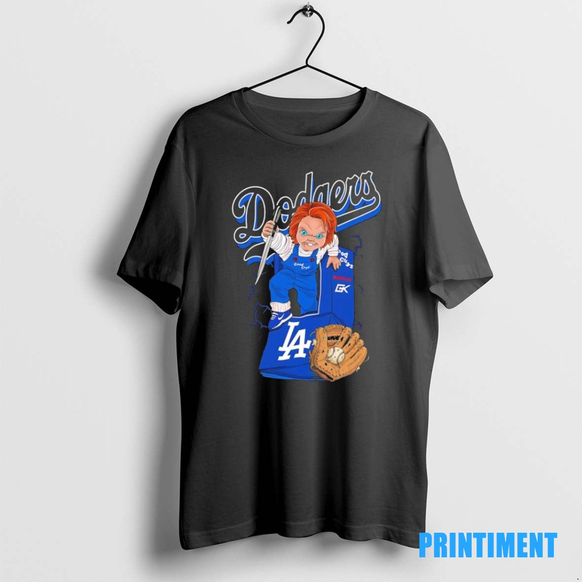 Official Chucky Dodgers Baseball Good Guys Black Tee Sweater