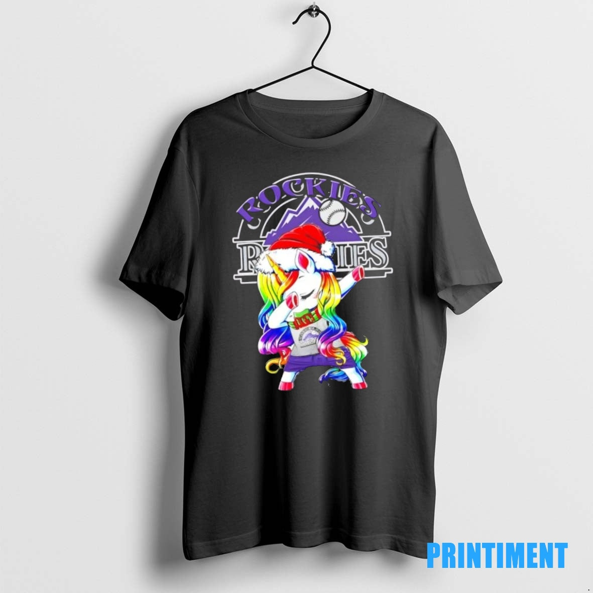 Official Colorado Rockies X Unicorn Santa Hat Dabbing Merry Christmas Tee Sweater