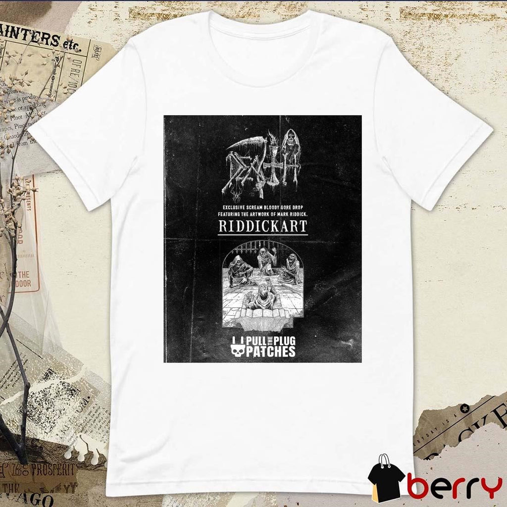 Death x Riddickart x Pull The Plug Patches Exclusive Scream Bloody Gore Drop Featuring The Artworlk Of Mark Ridddick Poster t-shirt