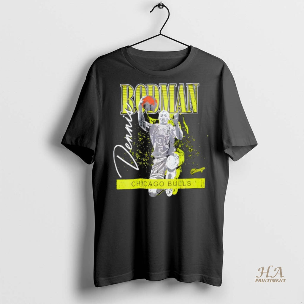 Official Dennis Rodman Chicago Bulls Mitchell Ness Neon Pop Signature Shirt