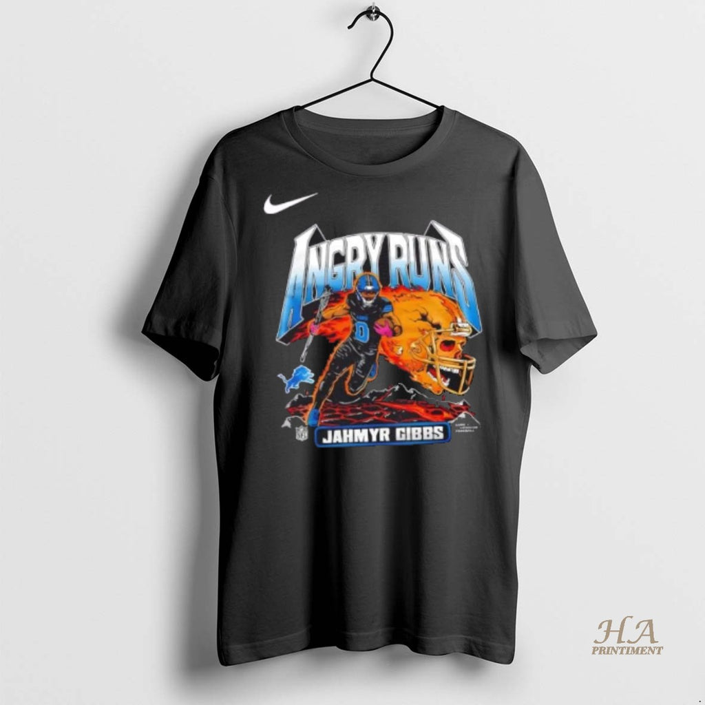 Official Detroit Lions Angry Runs Jahmyr Gibbs Skull Football Helmet 2 Sided Shirt