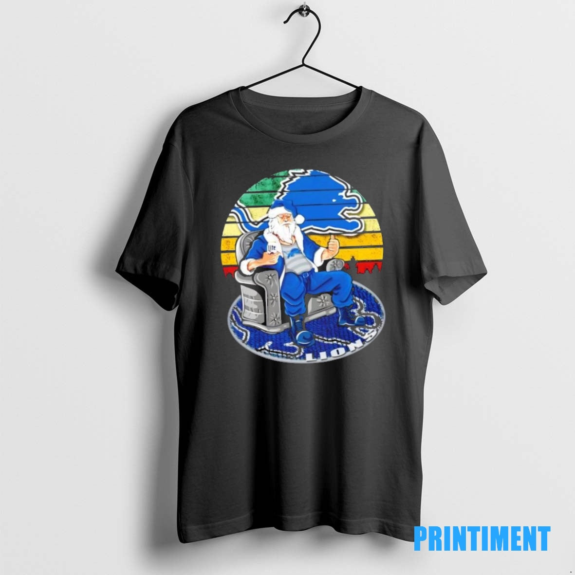 Official Detroit Lions X Santa Claus Christmas Vintage Tee Sweater