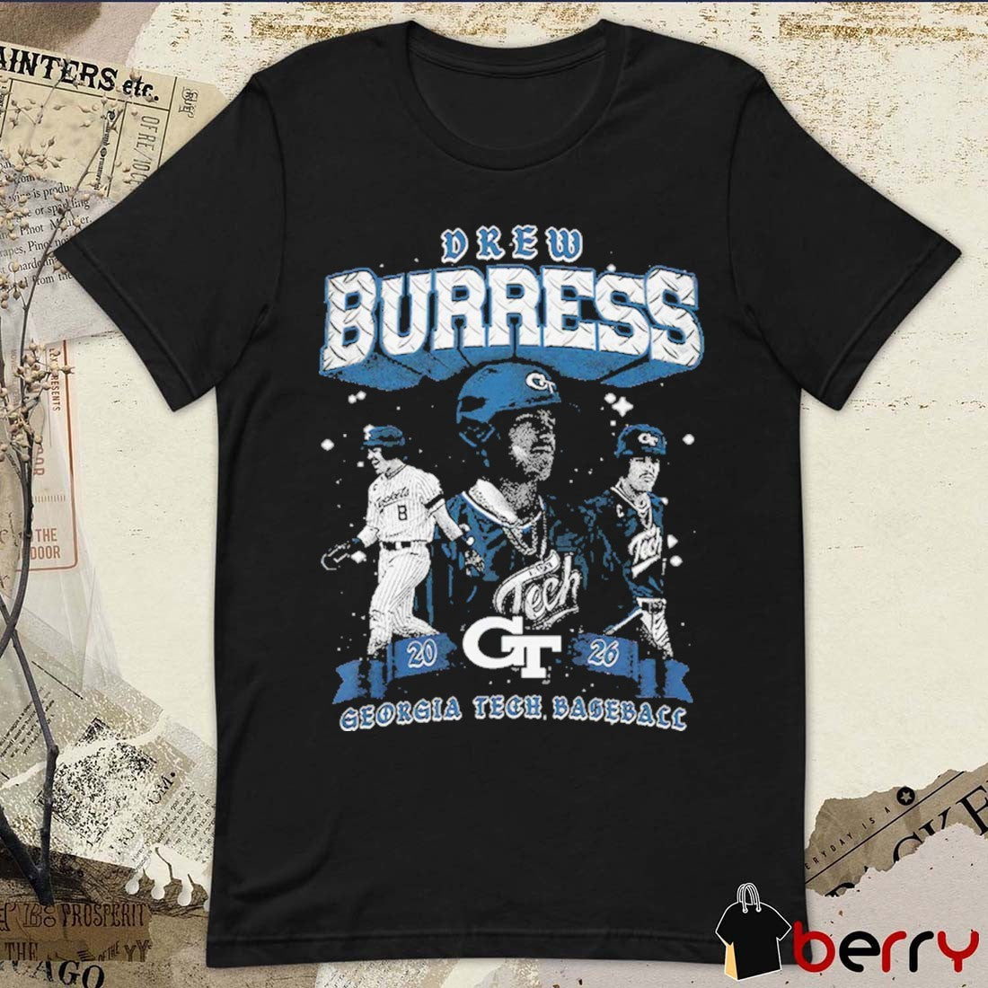 Drew Burress Illustrated 2026 Georgia Tech Yellow Jackets NCAA Baseball t-shirt