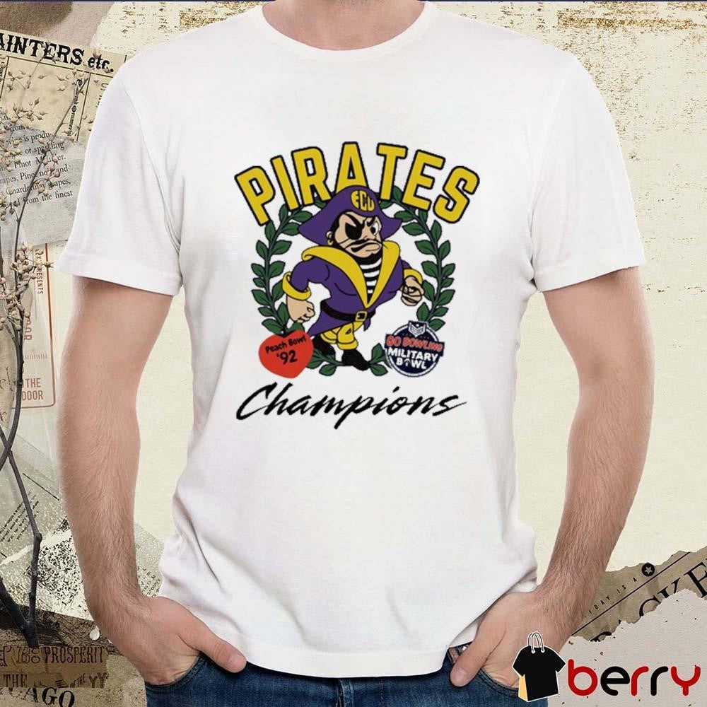 ECU East Carolina Pirates Football Champions Peach Bowl ’92 Go Bowling Military Bowl Mascot t-shirt