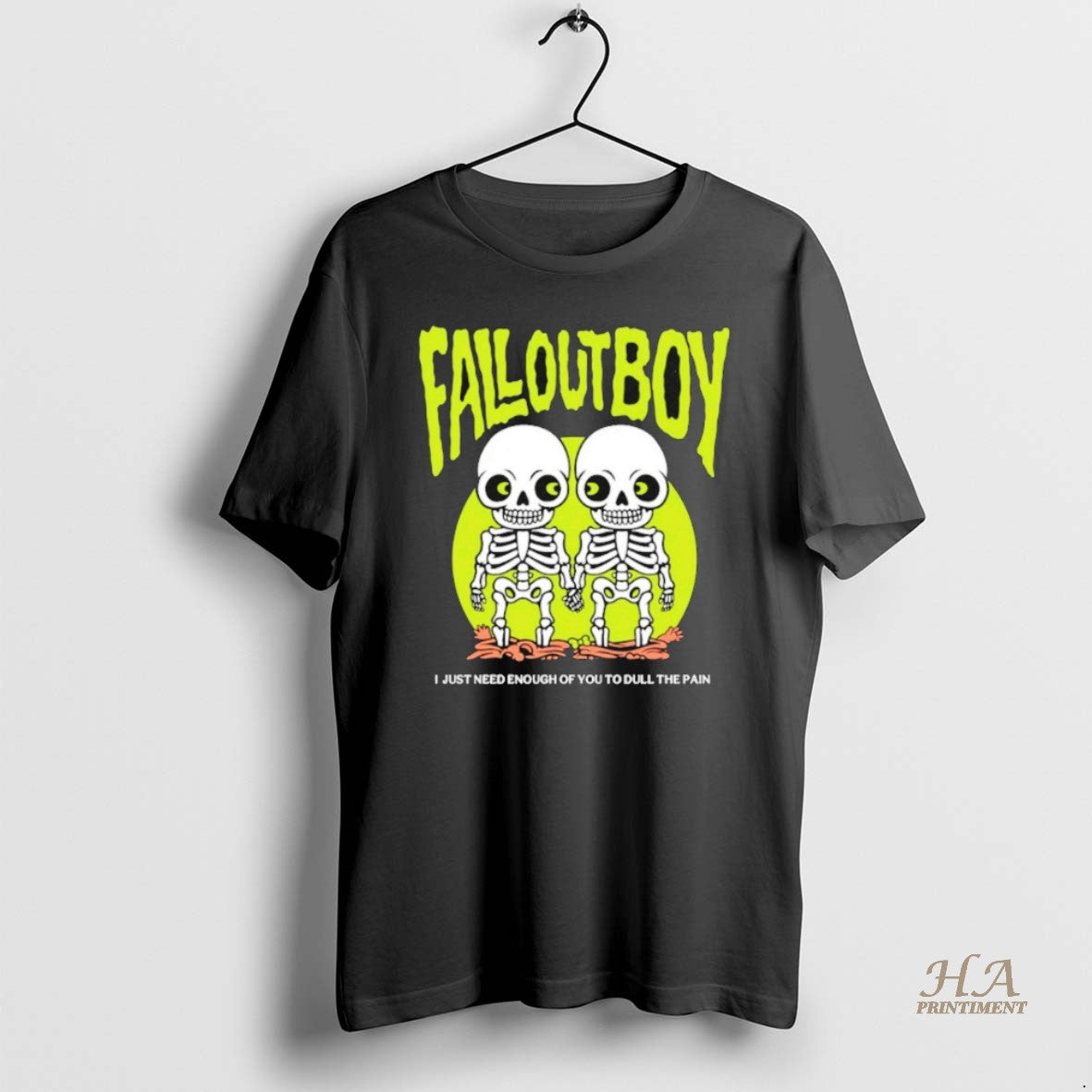 Official Fall Out Boy Merch Tee Twin Skeleton I Just Need Enough Of You To