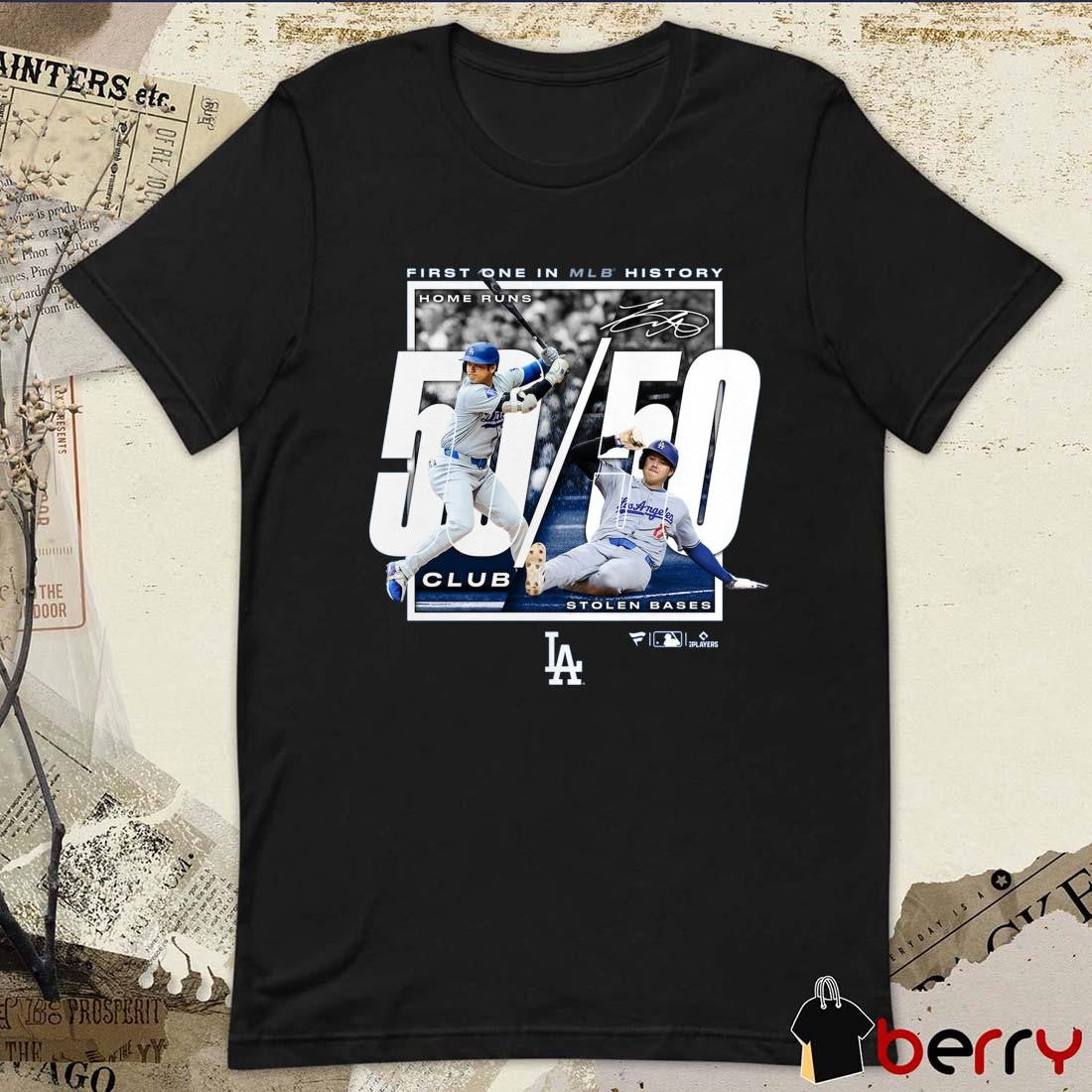First One In MLB History Shohei Ohtani Los Angeles Dodgers 50 50 Club Signature t-shirt