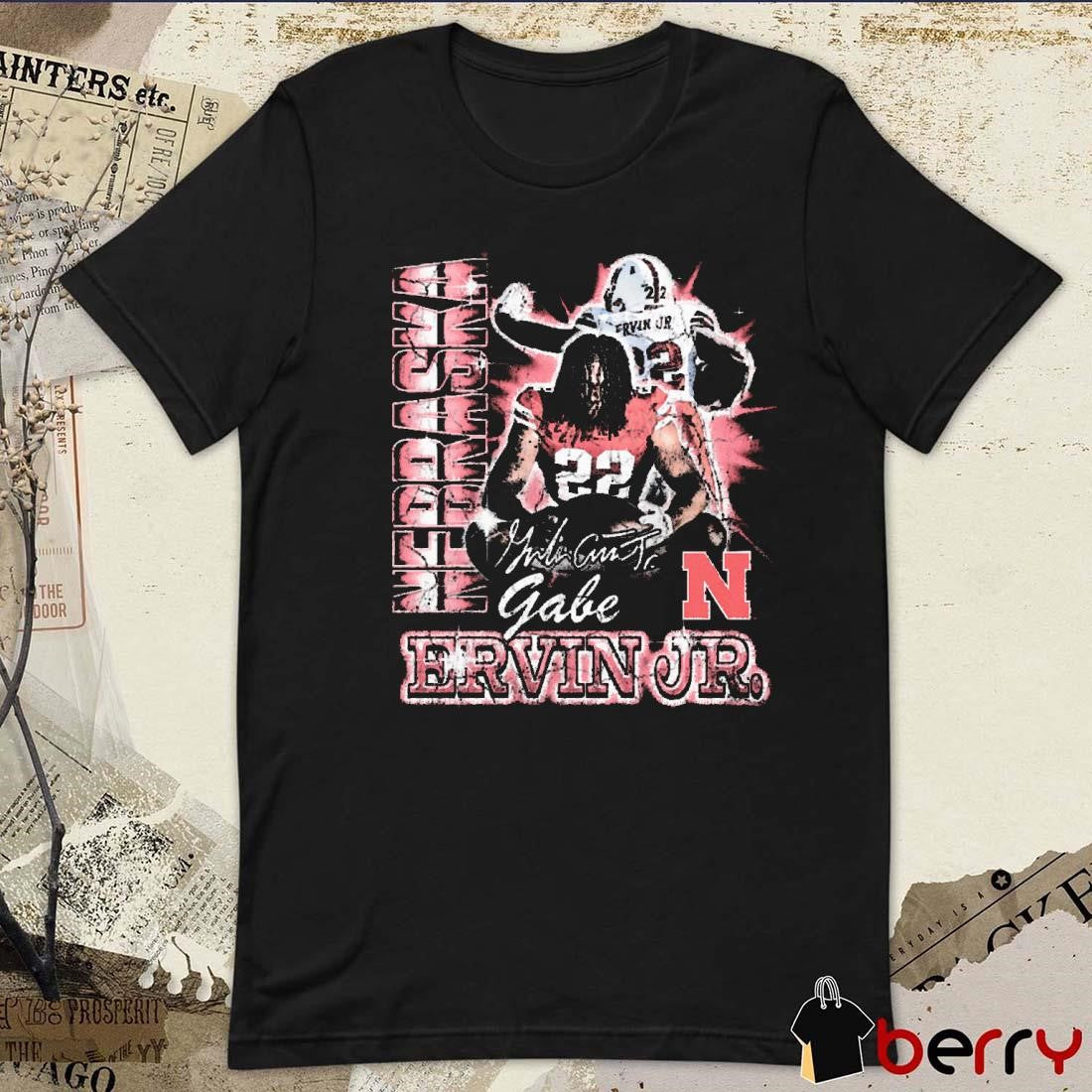 Gabe Ervin Jr Nebraska Cornhuskers football 90s Retro Signature Graphic t-shirt