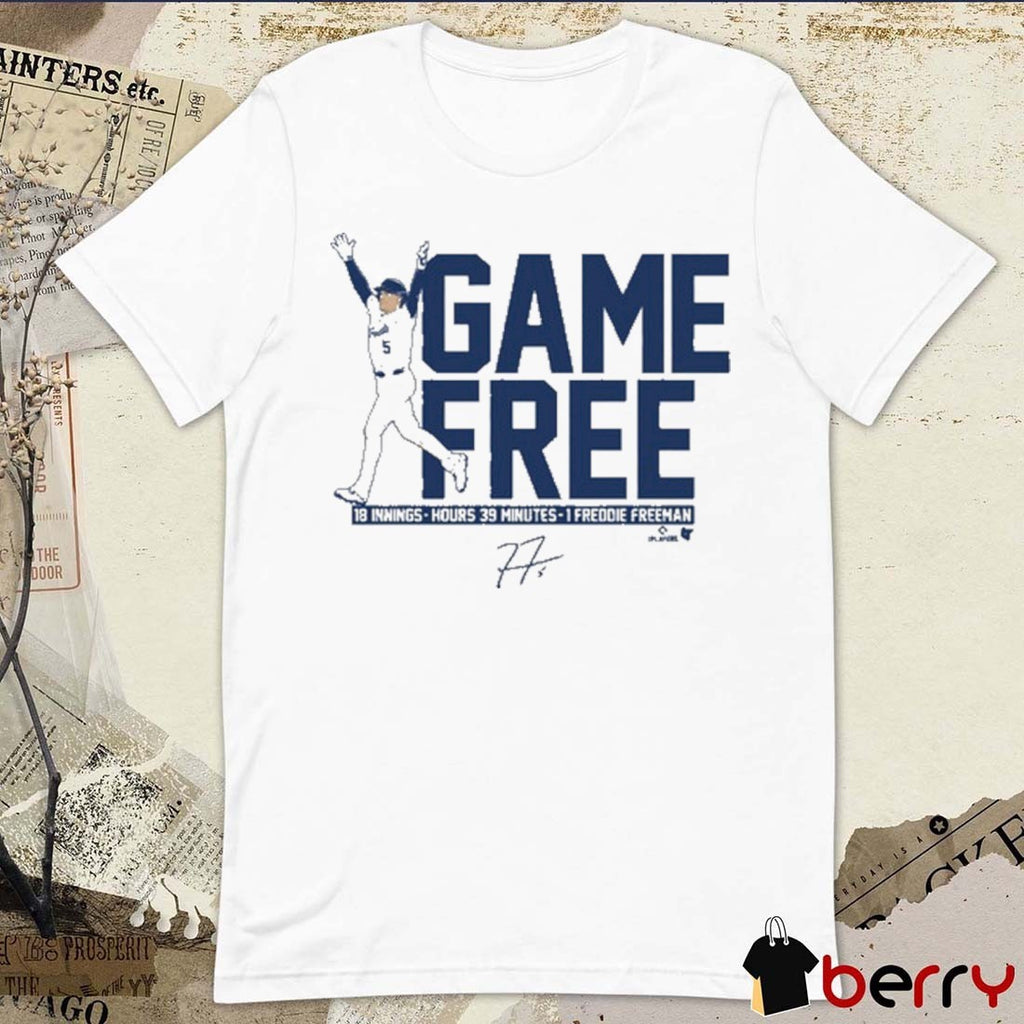 Game Free 18 Innings Hours 39 Minutes 1 Freddie Freeman Los Angeles Dodgers MLB Signature t-shirt