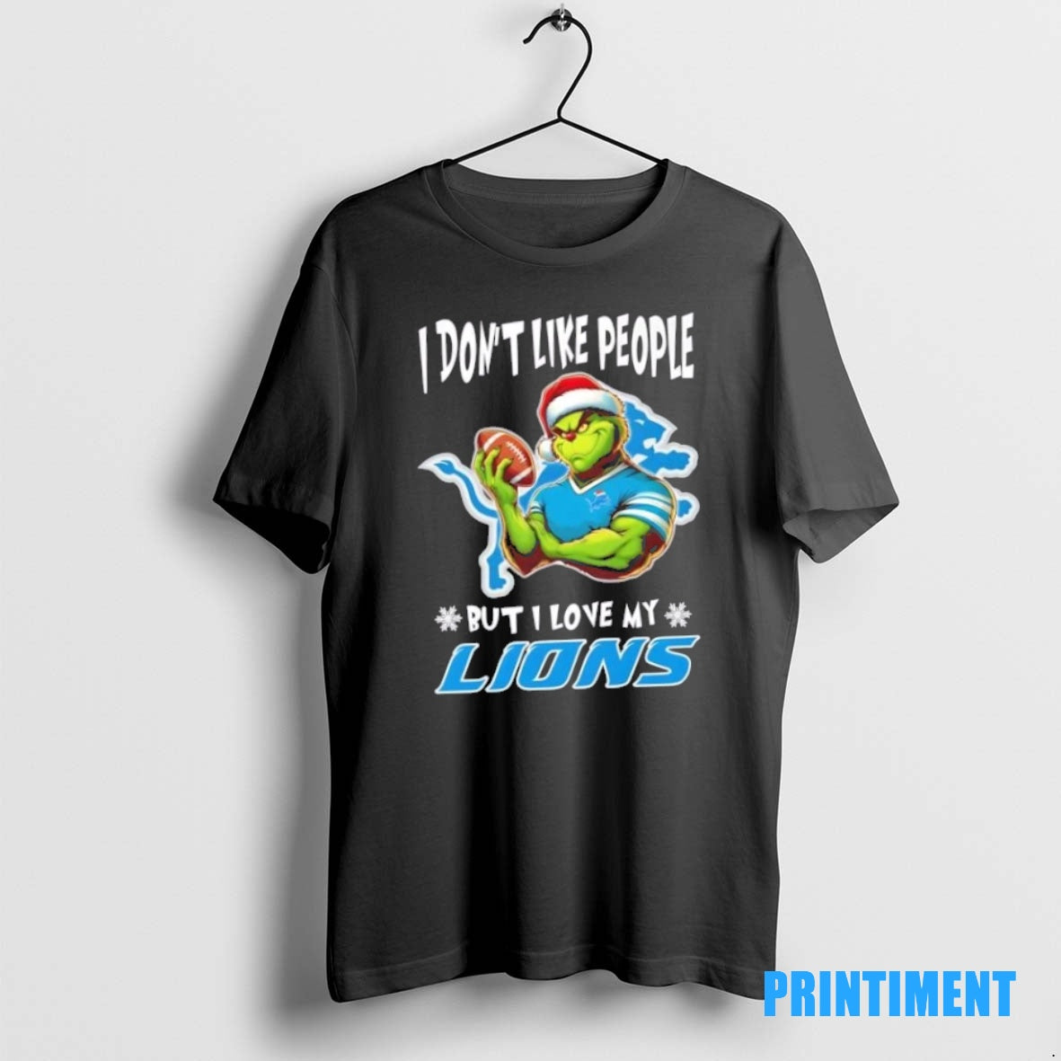 Official Grinch I Dont Like People But I Love My Detroit Lions Football Christmas Tee