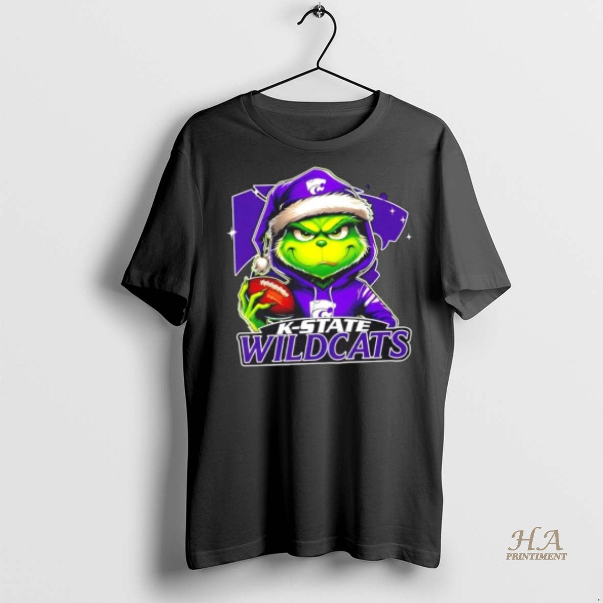 Official Grinch Is Holding A Ball And Smiling At Kansas State Wildcats Fans Christmas