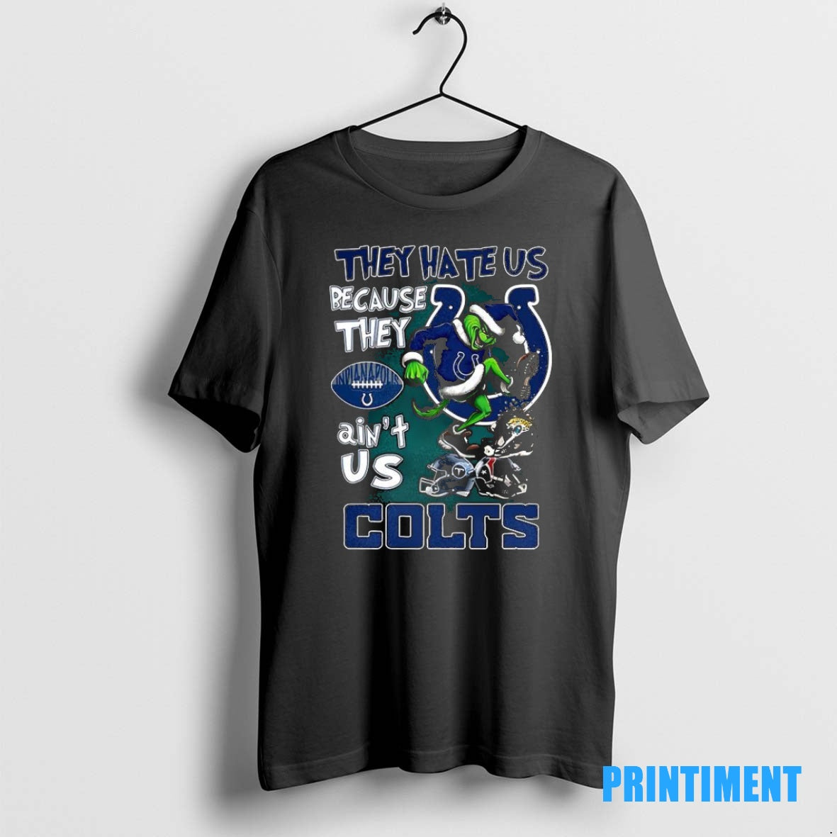 Official Grinch Steps Helmet They Hate Us Because They Aint Us Indianapolis Colts Christmas Tee