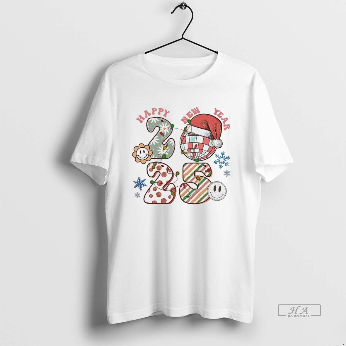 Official Happy New Year 2025 Disco Ball Retro Christmas White