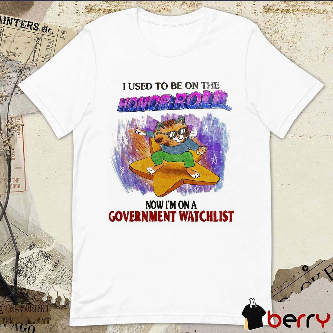I Used To Be On The Honor Roll Now I’m On A Government Watchlist Cat t-shirt
