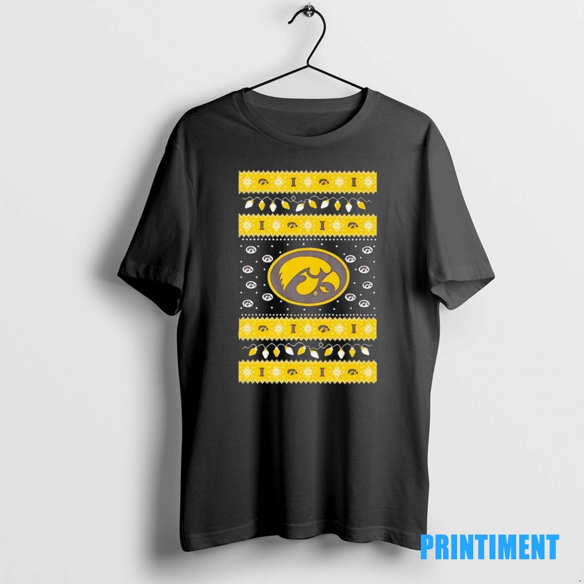 Official Iowa Hawkeyes Ugly Christmas Light Tee Sweater