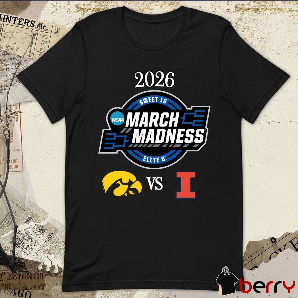 Iowa Hawkeyes vs Illinois Fighting Illini 2026 NCAA March Madness Elite 8 Logos t-shirt